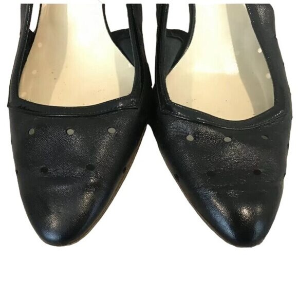 Butter Size 7 Black Leather Perforated Slingback Heels Shoes Almond Toe - Picture 8 of 8